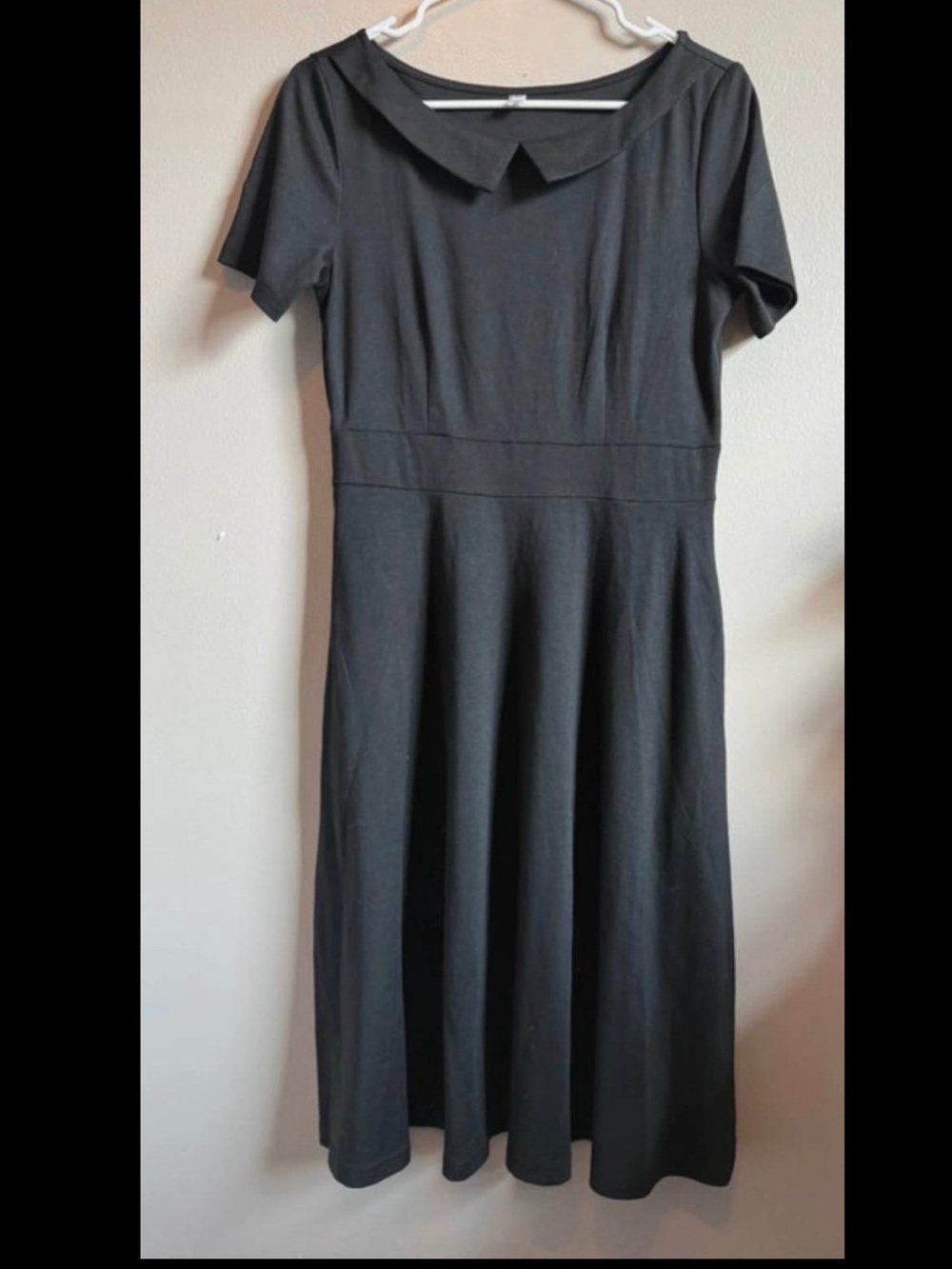 New Size M Classic Black Fit-and-Flare Dress with Peter Pan Collar